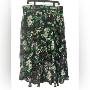 Roz & Ali Green and Black Fit and Flare Midi Skirt Sz 1X